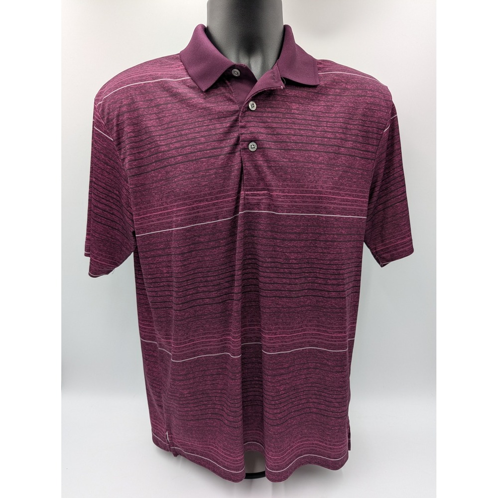 PG Tour Mens Medium Burgundy Striped Golf Polo‎ Shirt M